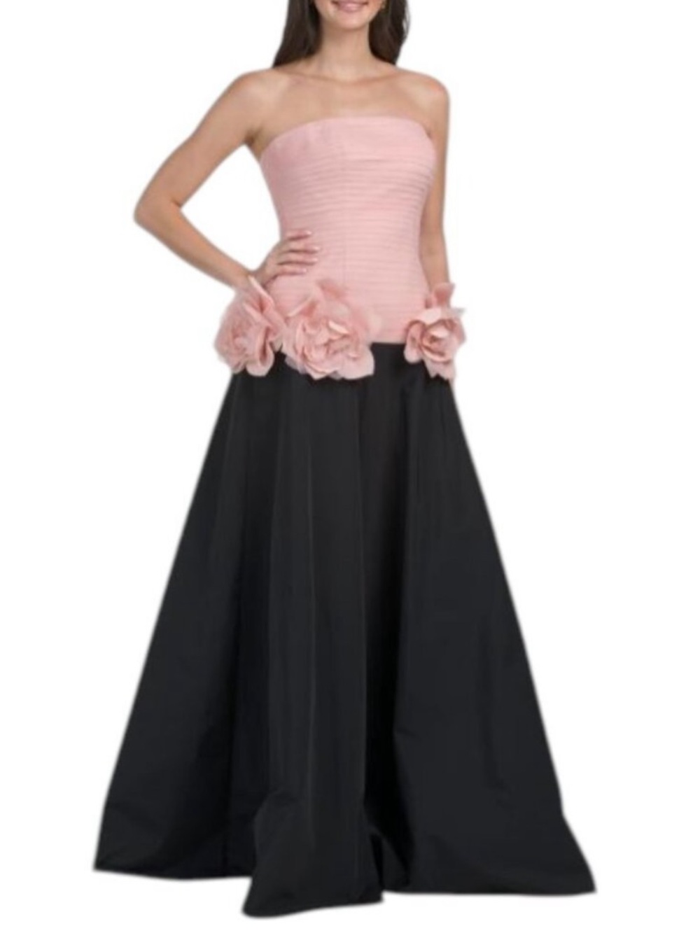 RENE BY RENE RUIZ Strapless Dropped Waist Floral Applique Gown